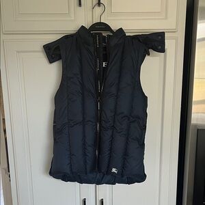Kids Navy Burberry Puffer Vest with detachable hood